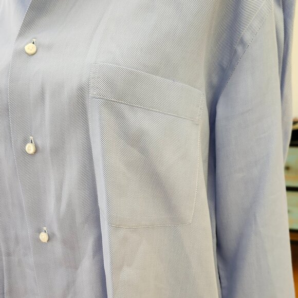 ZEGNA Regular Fit Micro Striped Blue and White Button-down Shirt - Picture 2 of 12